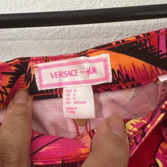 Versace for H&M Limited Edition Rare Red Pink Palm Trees Zip Ankle Skinny Pant 4 - Picture 4 of 7